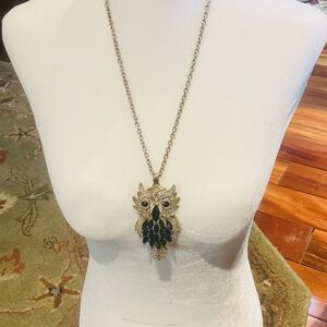 Owl Pendant Necklace with Black and CZ stones